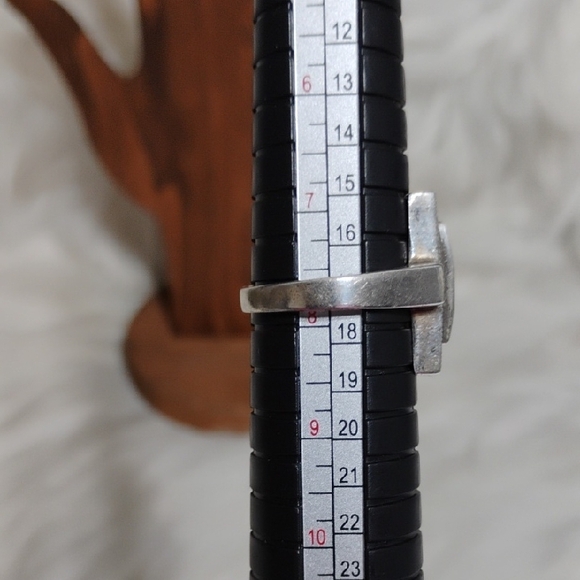 Vtg 925 Sterling Silver Ring W Rectangular Green Jade Gemstone - Picture 7 of 13